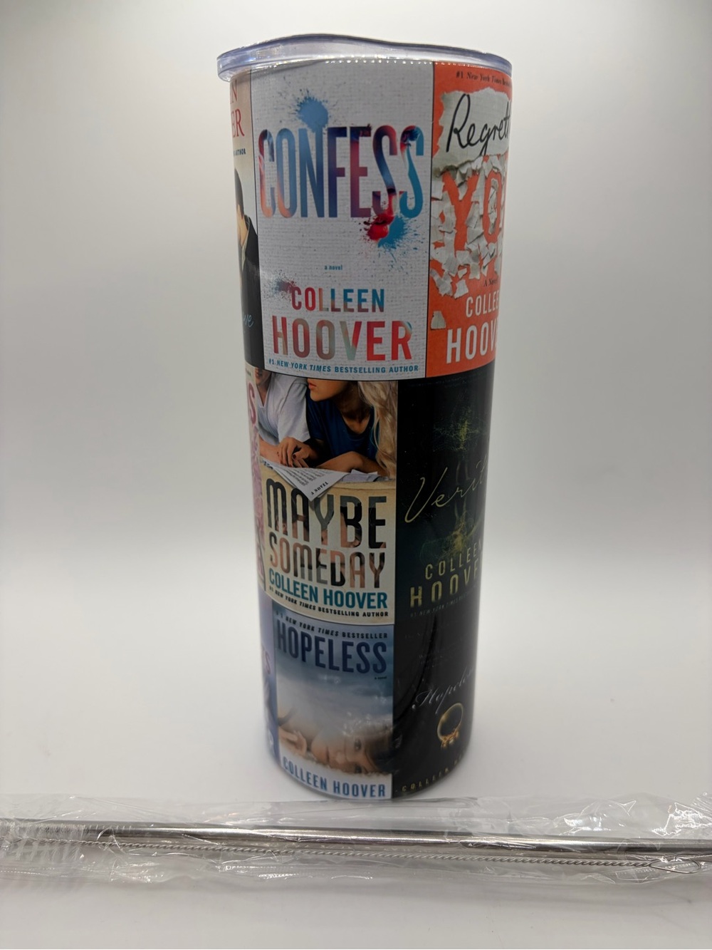 Colleen Hoover Book Cover Collage Tumbler - Pink, Blue, White - Picture 3 of 3